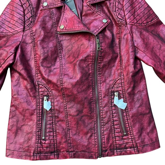 NEW Giolshon Retro Style Red Faux Leather Moto Jacket - Size Large - Picture 3 of 16